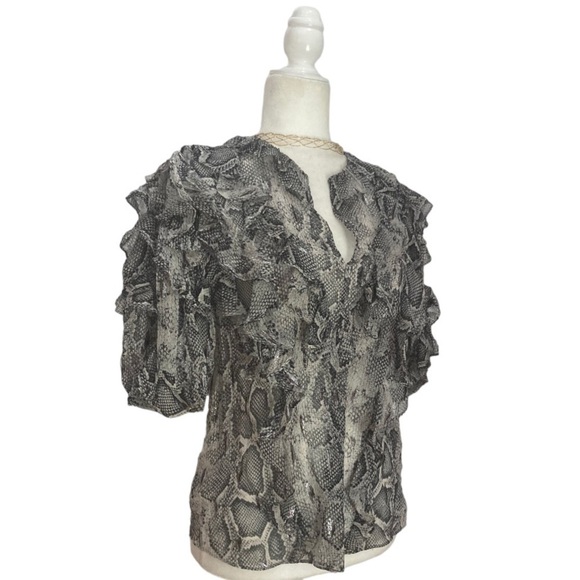 NWT Rebecca Taylor Ruffled Snake Skin Silk Blouse - Picture 11 of 12